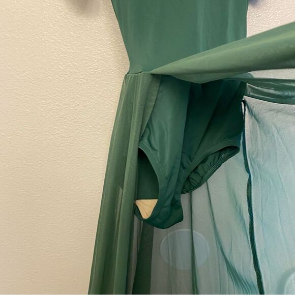 Green Maxi Skirt Dress dance costume leotard shirt sleeve modest -adult SA - Picture 7 of 12